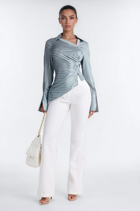 Office Cool Asymmetrical Striped Satin Shirt