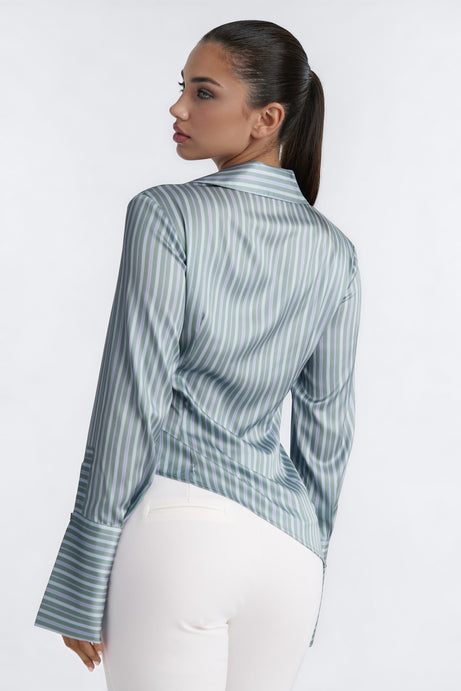 Office Cool Asymmetrical Striped Satin Shirt