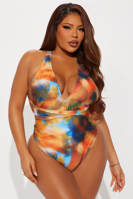 Shannon 1 Piece Swimsuit Skirt Set - Orange/combo