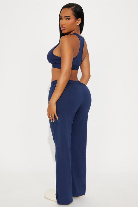 FN Mood Racerback Bralette PJ Boxer Pant Set - Navy