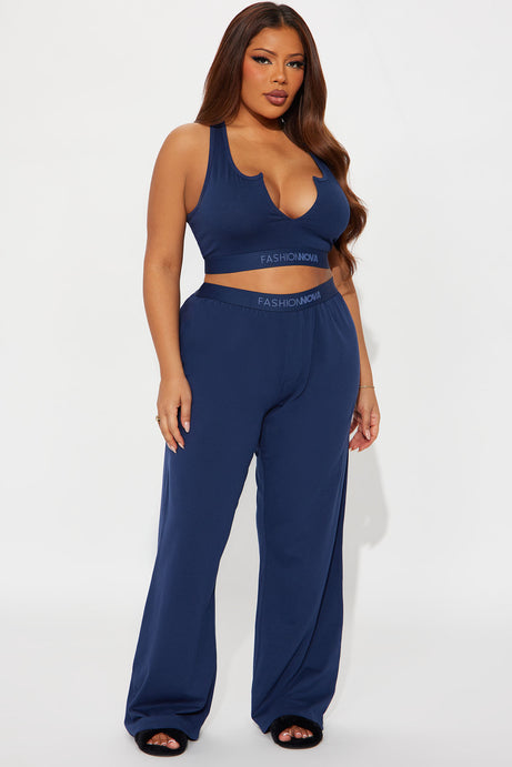 FN Mood Racerback Bralette PJ Boxer Pant Set - Navy