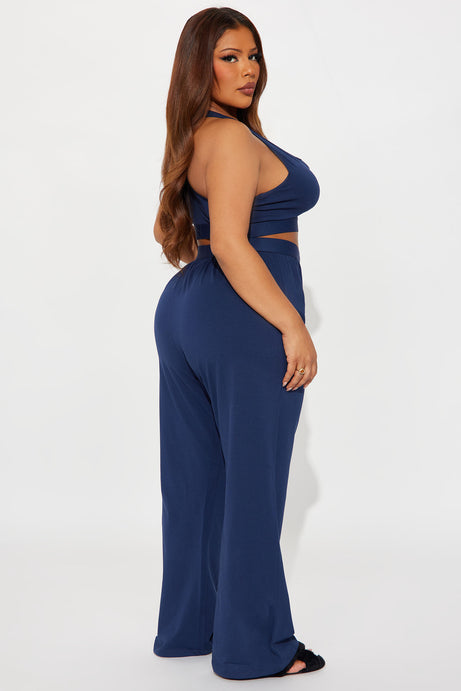 FN Mood Racerback Bralette PJ Boxer Pant Set - Navy