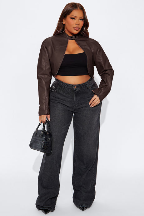 Keep The Same Energy Bolero Moto Jacket - Chocolate