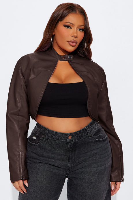Keep The Same Energy Bolero Moto Jacket - Chocolate