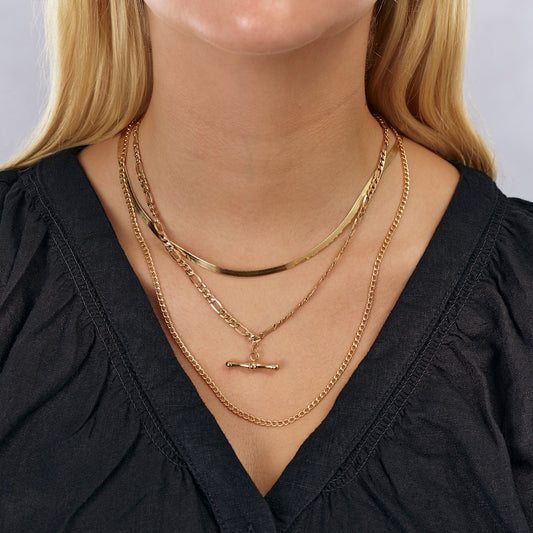 9ct Yellow Gold 18" Figaro T-bar Necklace