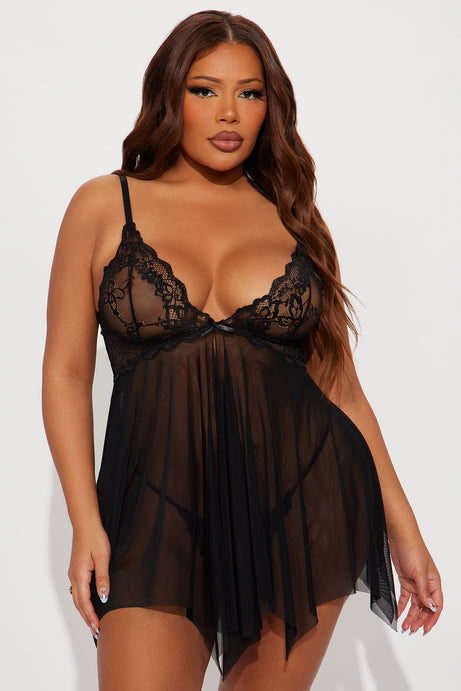 Tired Of Teasing Flyaway Babydoll - Black