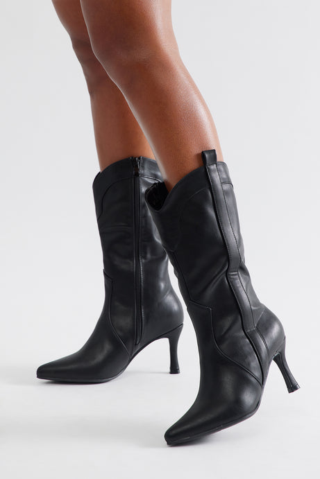 Kay Stiletto Cowboy Boots - Black