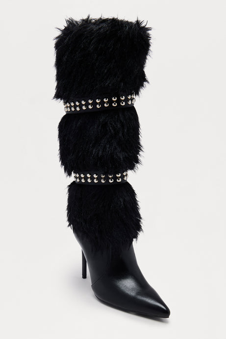 Lafayette Studded Faux Fur Boots - Black