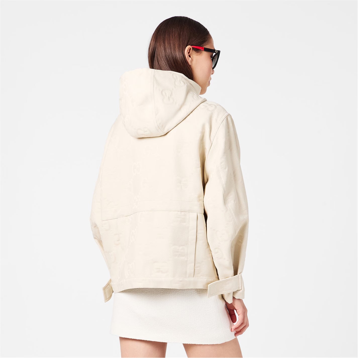 Women's Jumbo GG Canvas Cotton Long Sleeve Mid-Length Hooded Rain Anorak