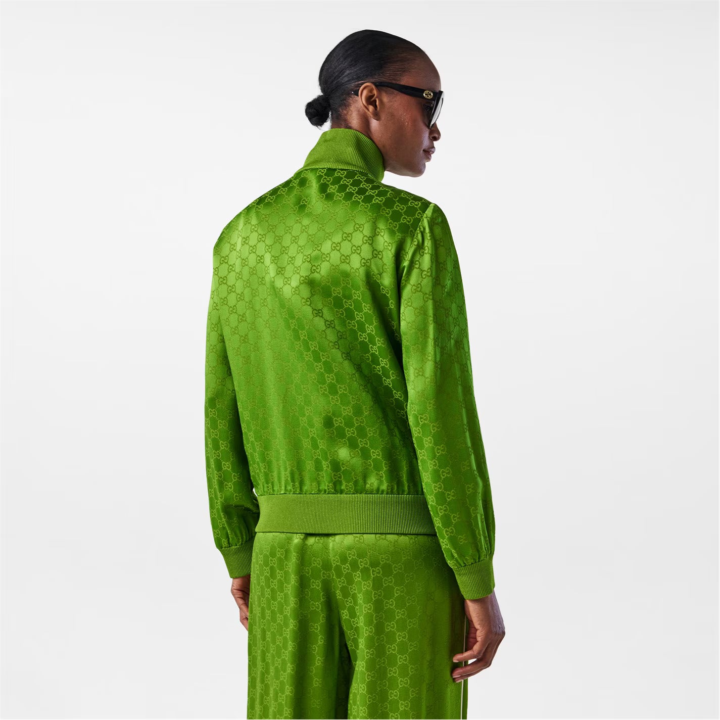 Women's Jacquard GG Viscose Funnel Neck Long Sleeve Bomber Jacket