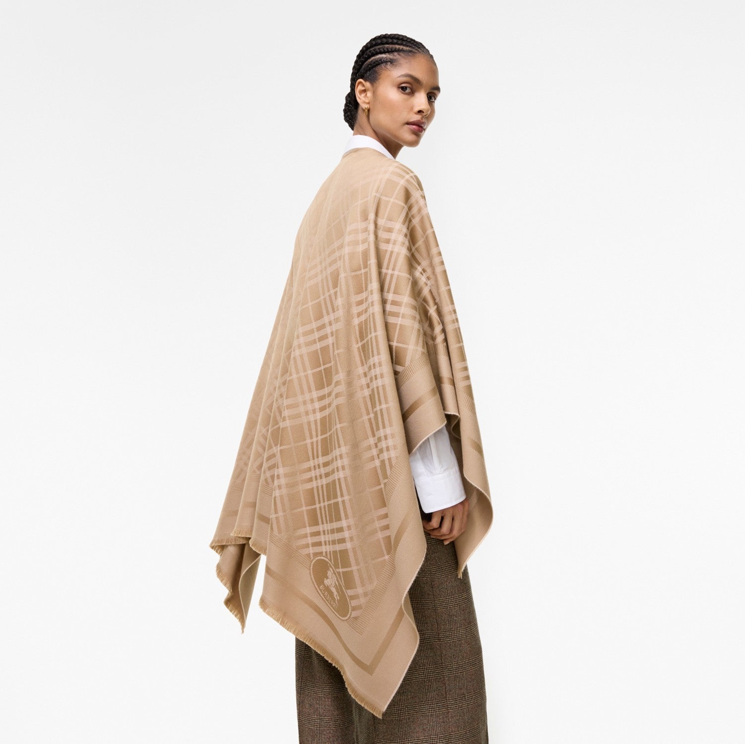 Check Wool Cashmere Cape