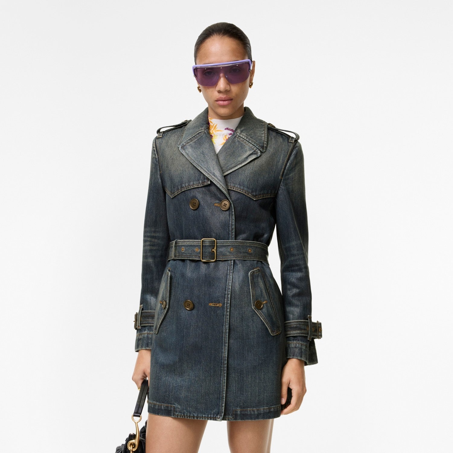 Short Coated Denim Trench Coat