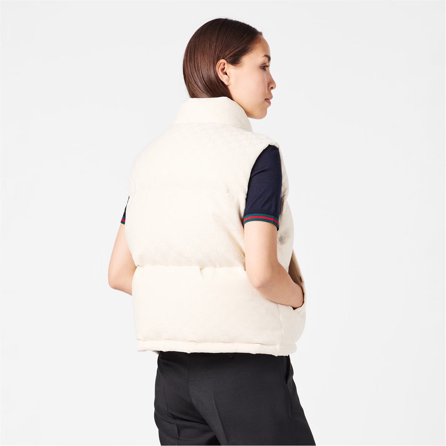 Women's Canvas Cotton Feather Down Stand Collar Gilet