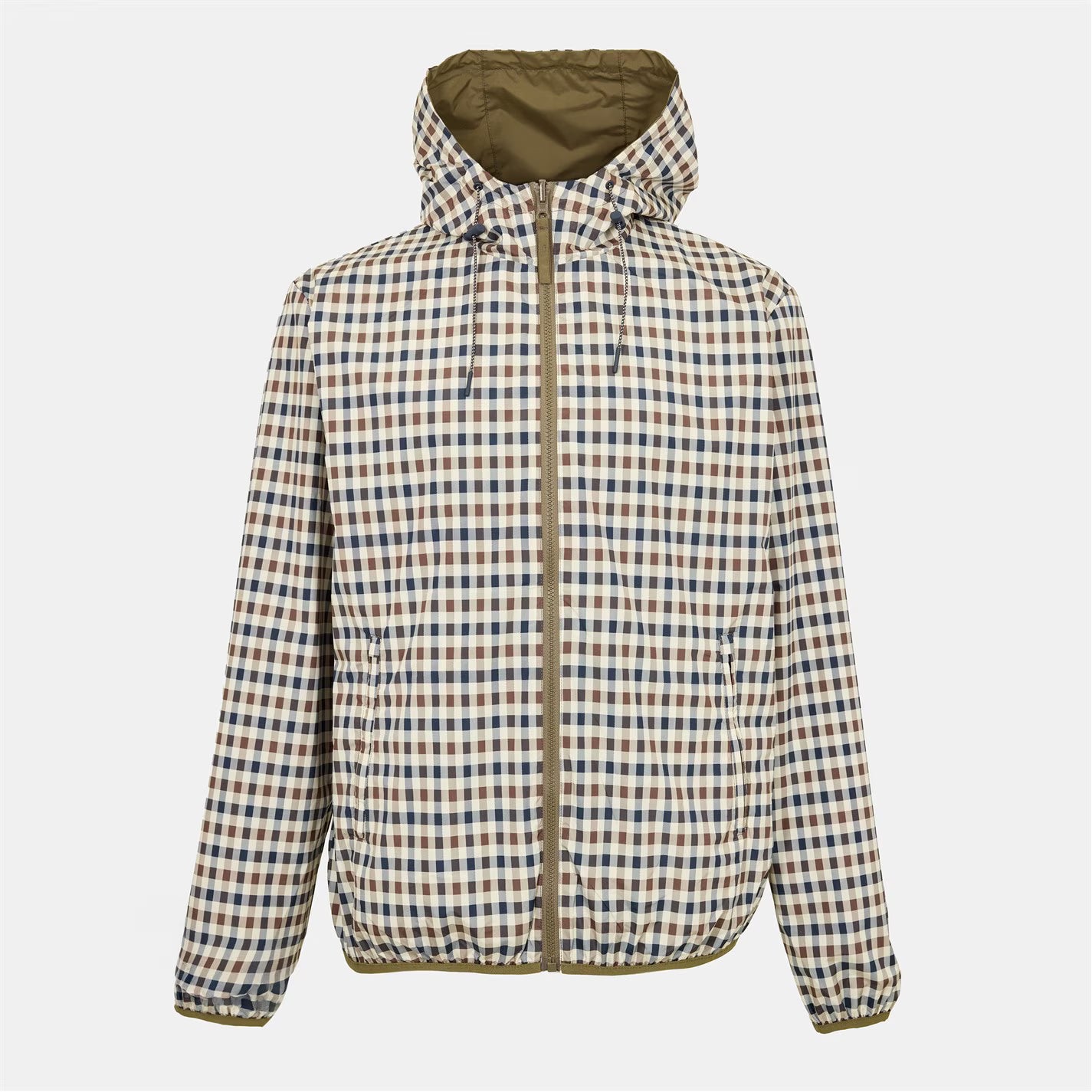 Men's Reversible Check Hooded Long Sleeve Rain Anorak