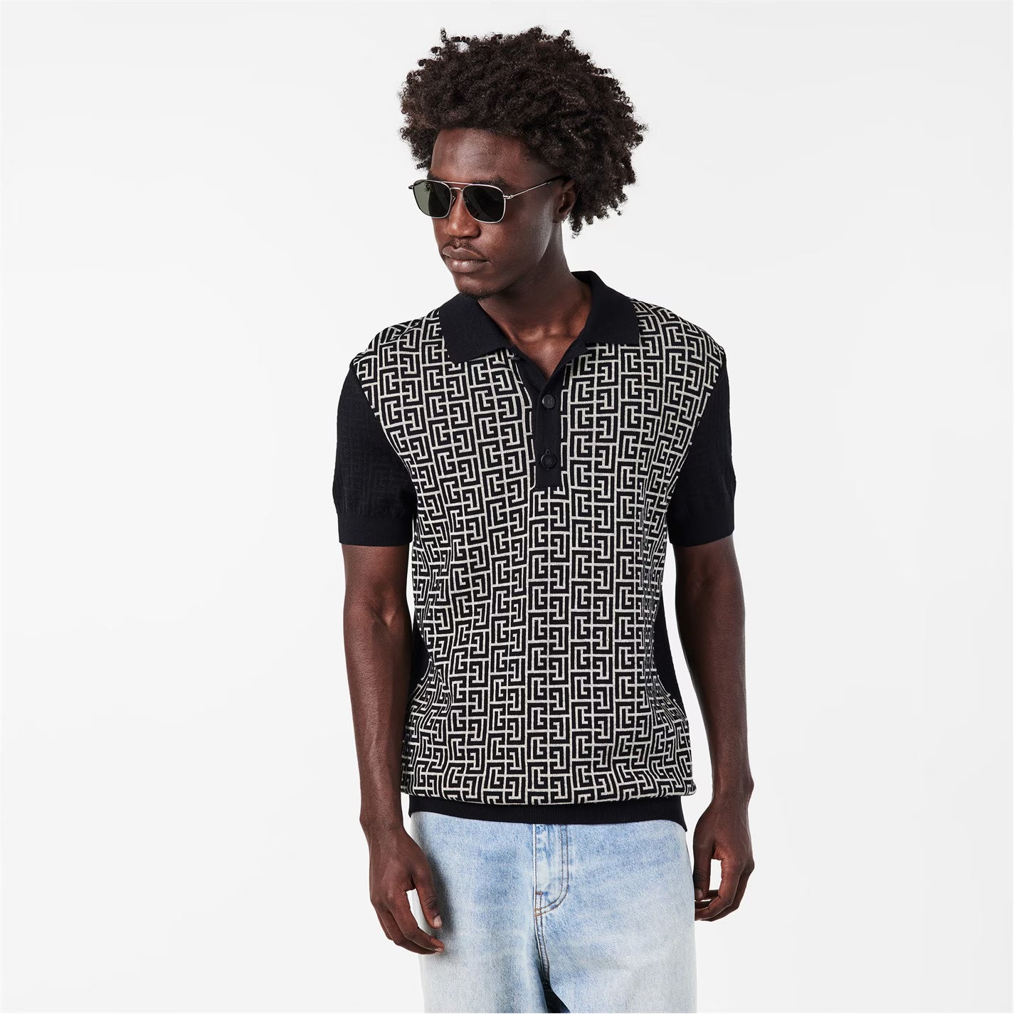 BALMAIN Men's Mono Short-Sleeve Polo Shirt