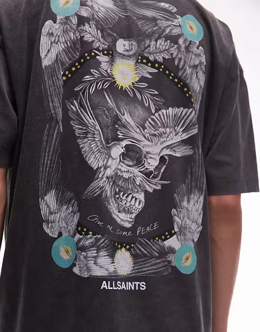 Allsaints mysteries graphic t-shirt in washed black