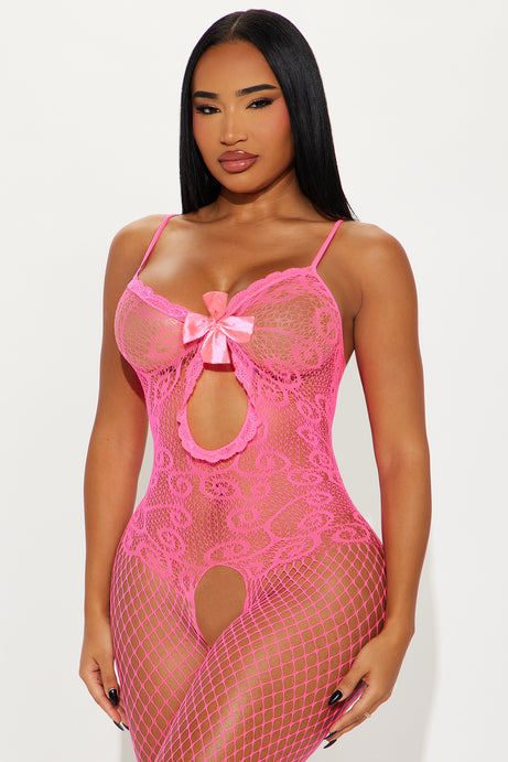 Keep It Under Lace Full Length Crotchless Bodystocking - Pink
