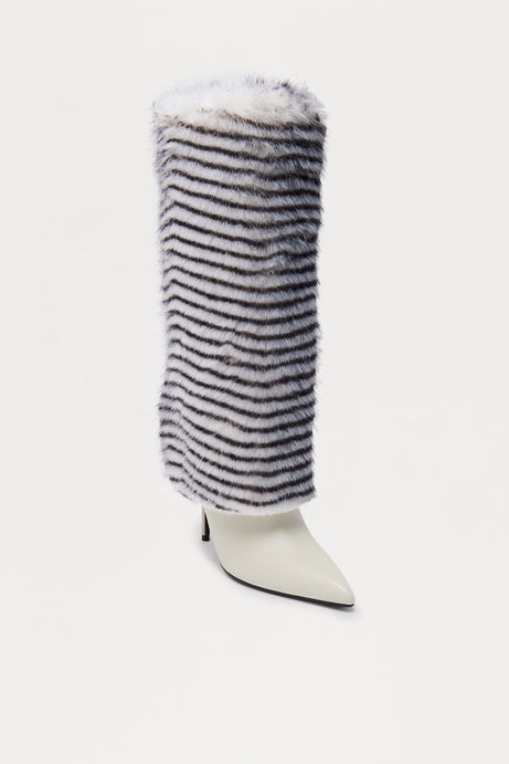 Romi Faux Fur Overlay Boots - White/combo