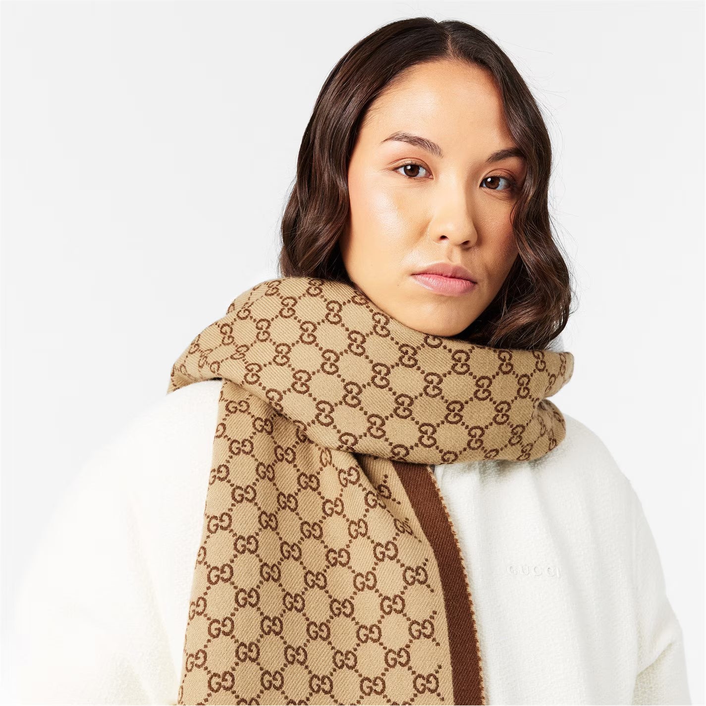 GUCCI Monogram Knitted Wool Scarf