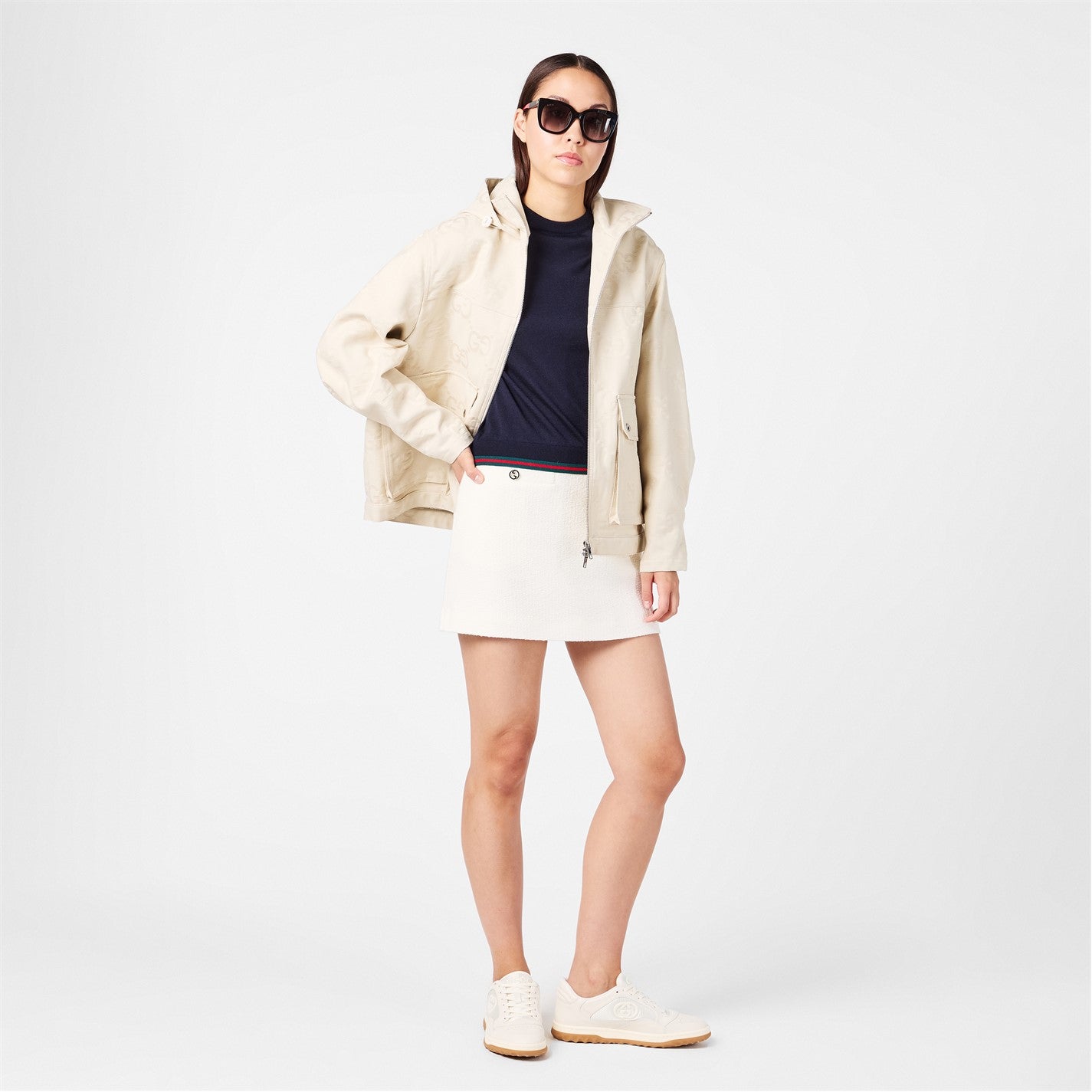 Women's Jumbo GG Canvas Cotton Long Sleeve Mid-Length Hooded Rain Anorak