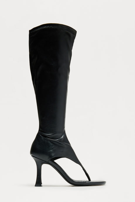 Sanyana Knee High Thong Boots - Black