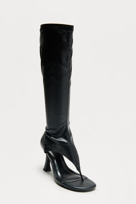 Sanyana Knee High Thong Boots - Black