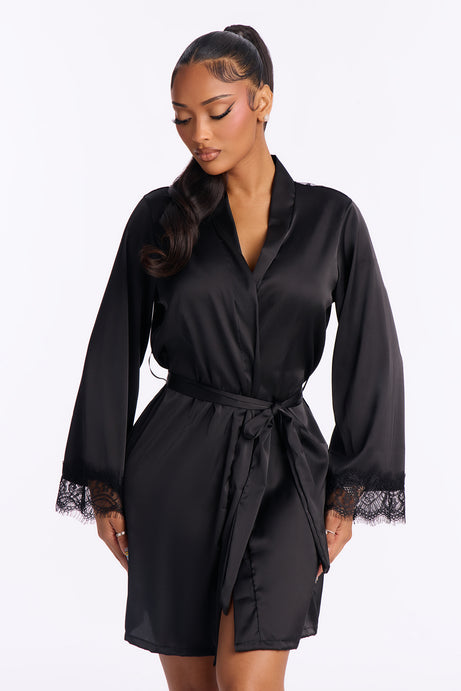 Gianna Satin Robe - Black