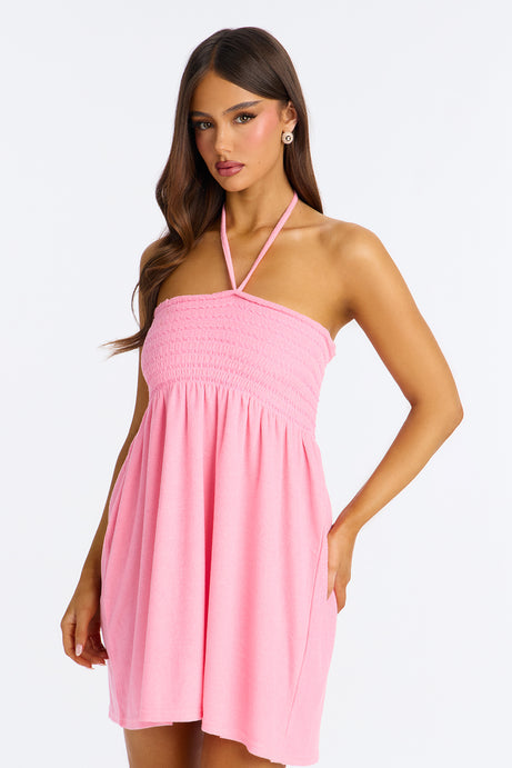 Sabrina Smocked Terry Cover Up Dress - Pink