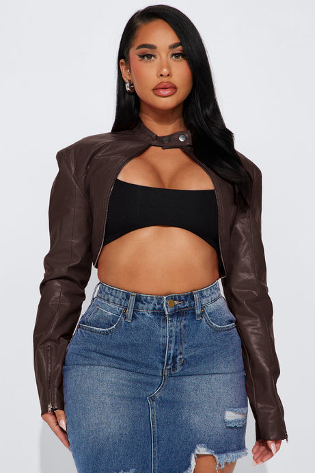 Keep The Same Energy Bolero Moto Jacket - Chocolate