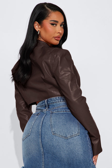 Keep The Same Energy Bolero Moto Jacket - Chocolate