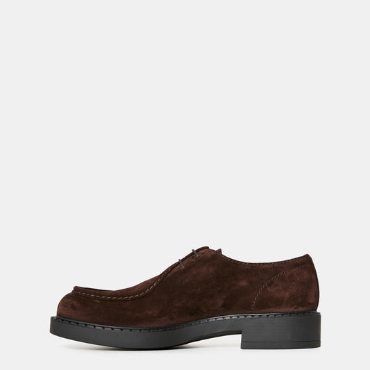 Prada Men's Chocolate Metal Hardware Contoured Footbed Loafers