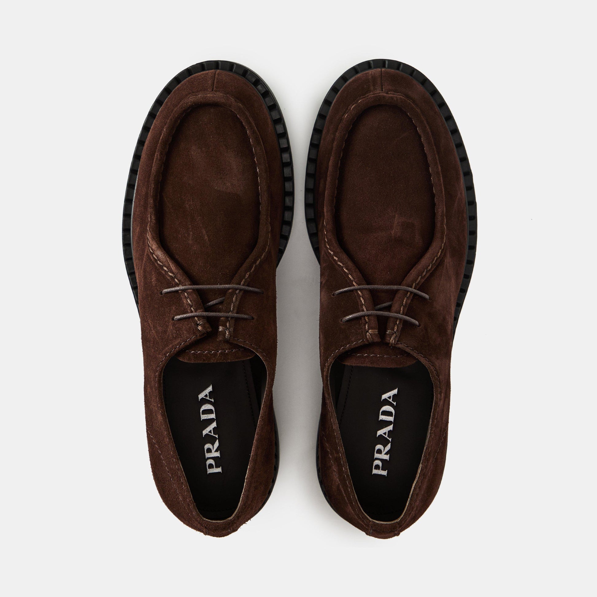 Prada Men's Chocolate Metal Hardware Contoured Footbed Loafers
