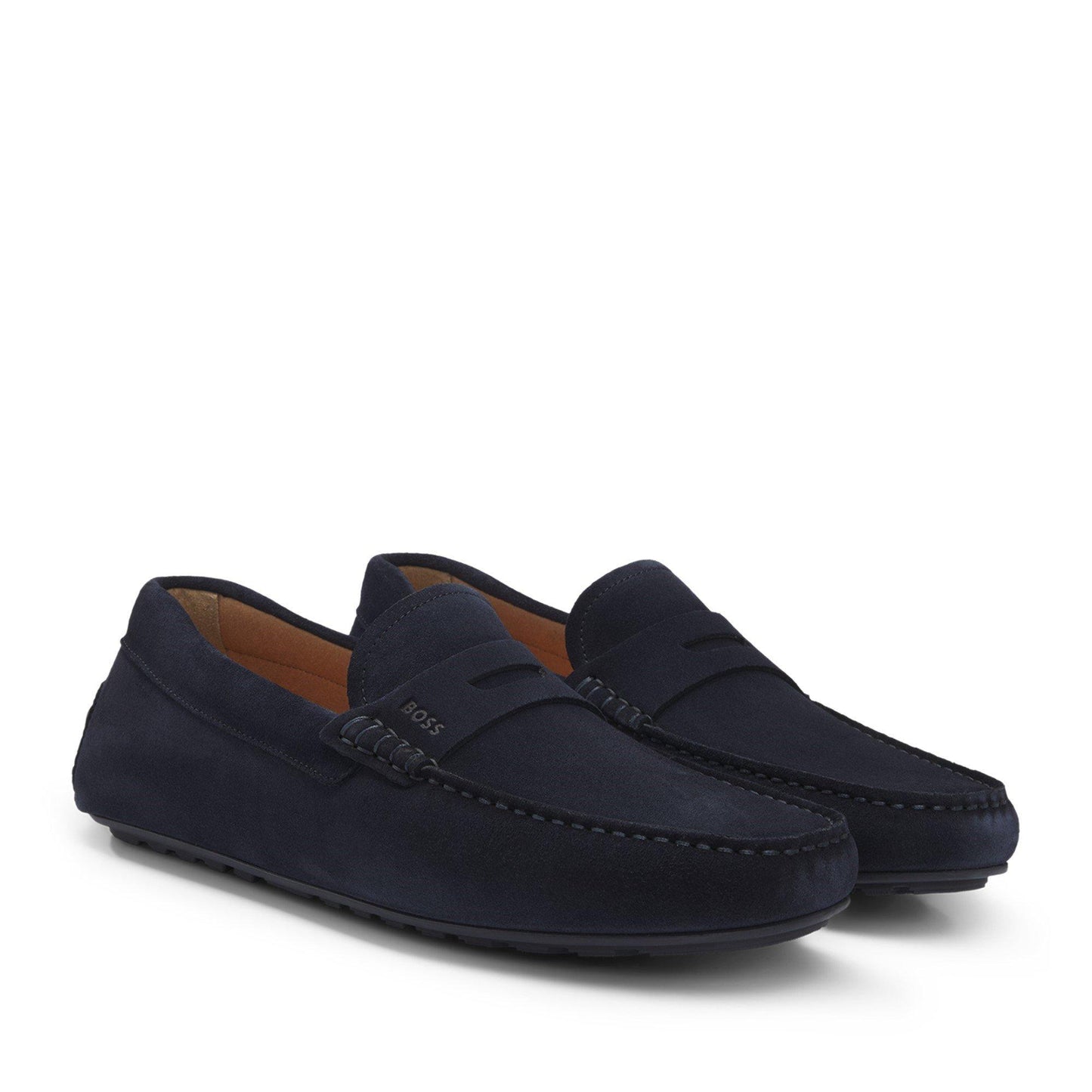 Boss Mens BOSS BLACK Suede Loafers with Debossed Logo Detail