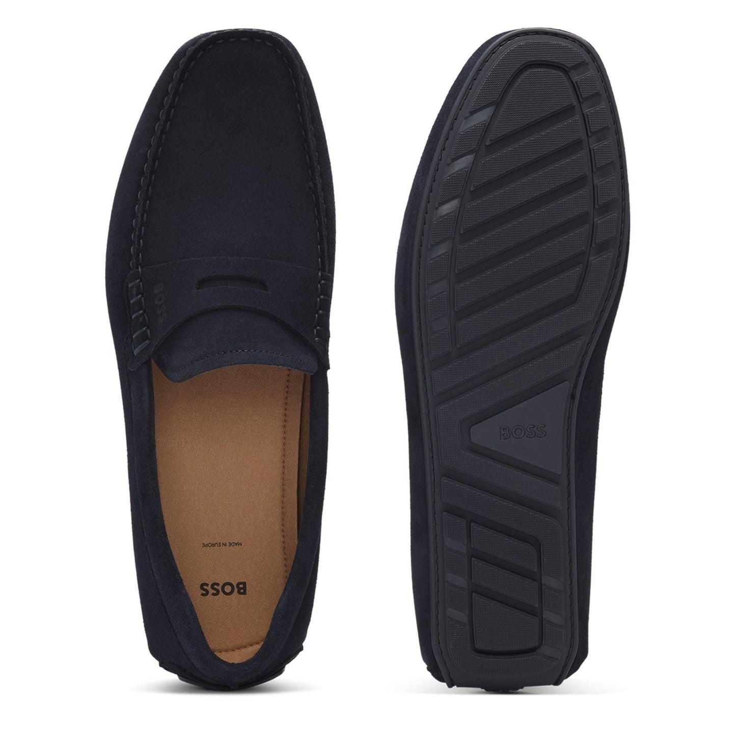 Boss Mens BOSS BLACK Suede Loafers with Debossed Logo Detail