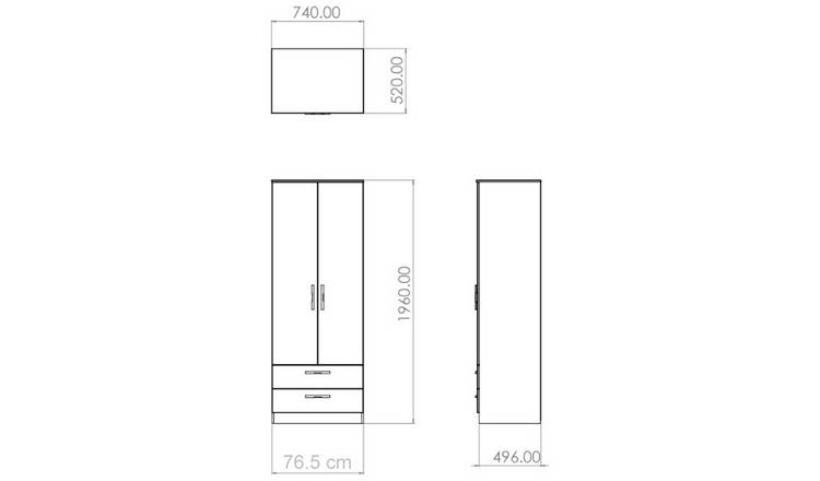 Livara Messina 2 Door 2 Drawer Wardrobe - White