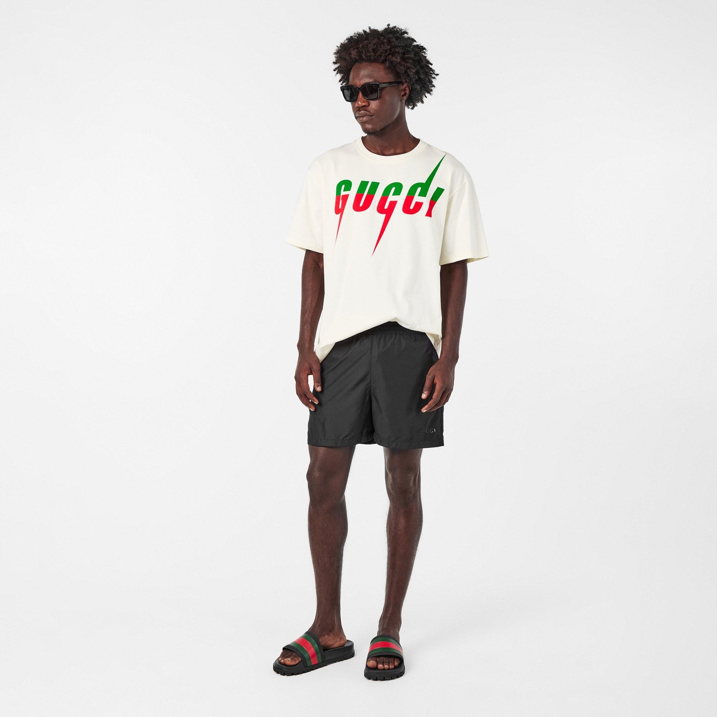 Gucci Men's Web Rubber Slide Sandals