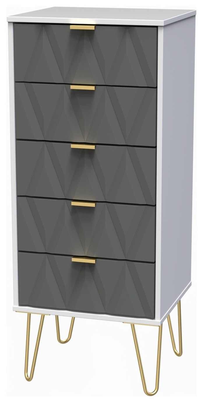 Livara Shimmer 5 Drawer Tallboy - Grey & White