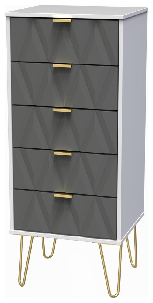 Livara Shimmer 5 Drawer Tallboy - Grey & White