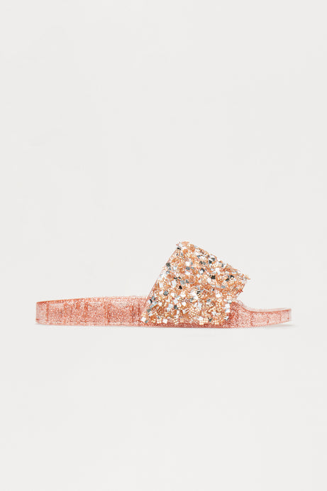 Paisy Glitter Jelly Slides - Rose Gold