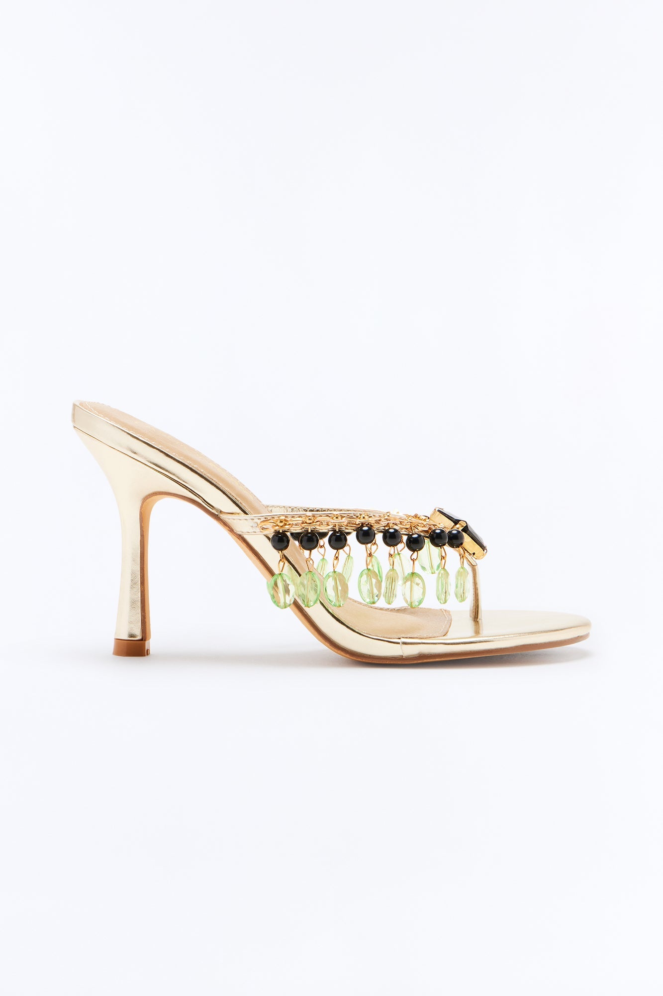 Dramatic Jewel Metallic Thong Heels - Gold