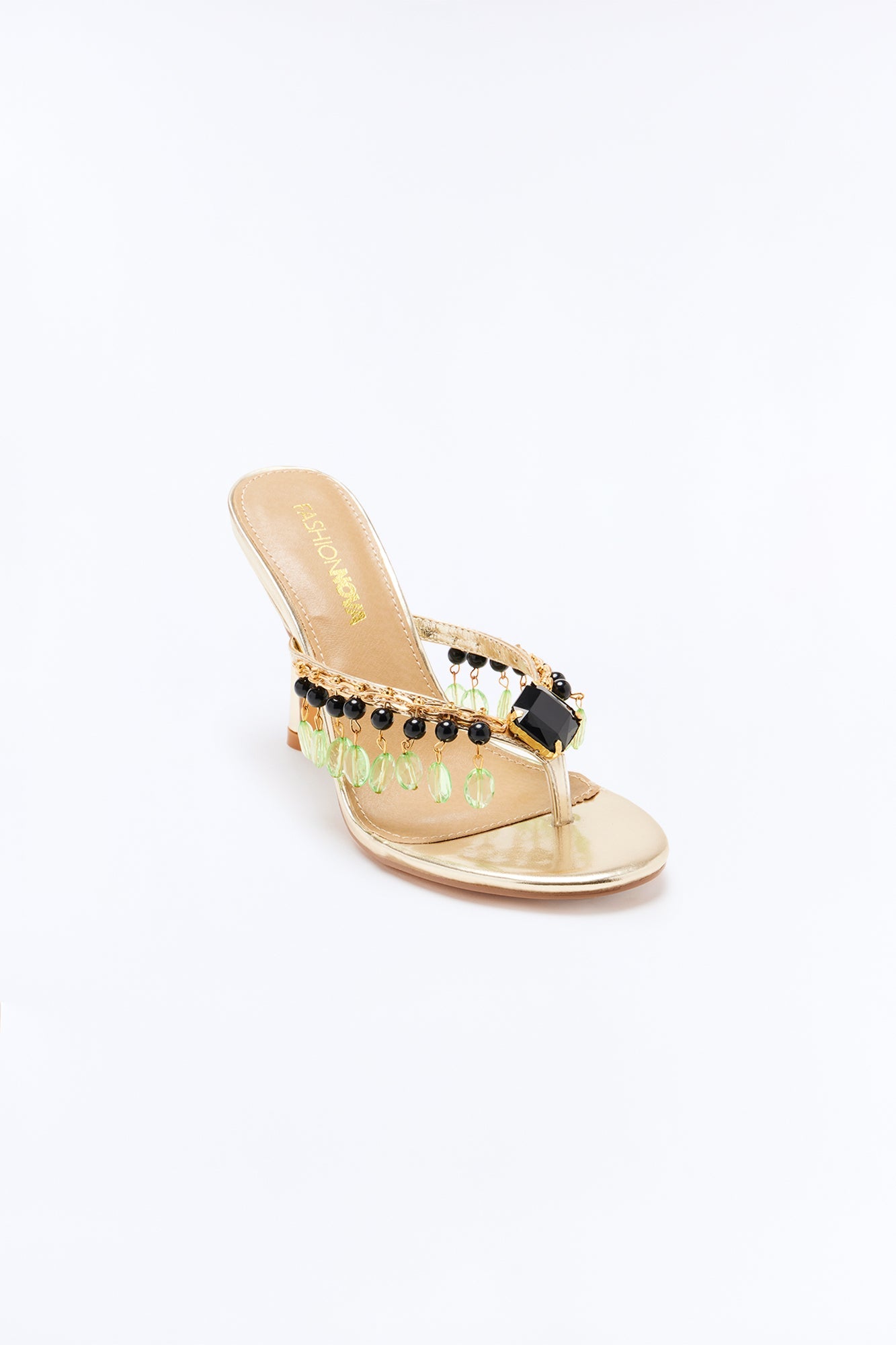 Dramatic Jewel Metallic Thong Heels - Gold