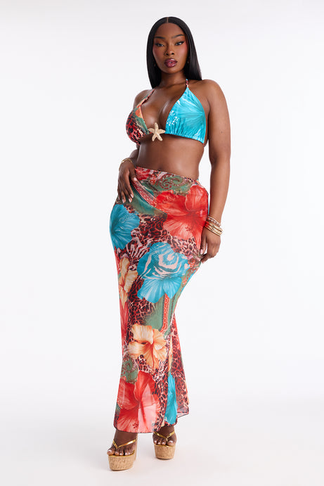 Nayeli Starfish Hardware 3 Piece Bikini & Skirt Set - Blue/combo