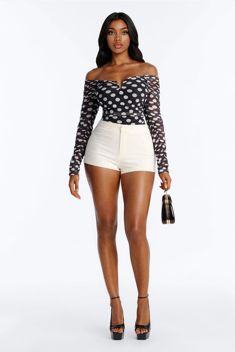 The Finer Things Mesh Polka Dot Long Sleeve Bodysuit - Black/White