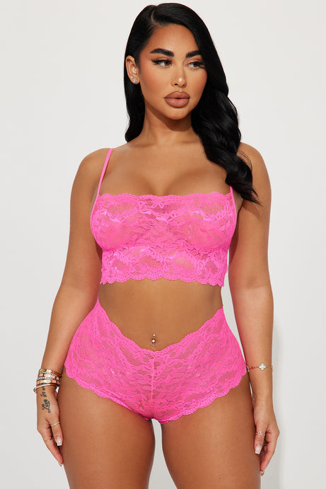 Sultry Moments Lace 2 Piece Set - Hot Pink