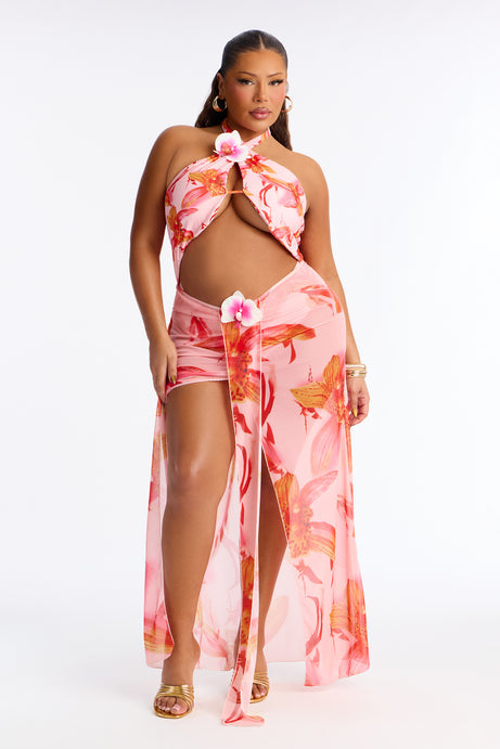 Aurora Orchid 1 Piece Swimsuit & Cover Up Skirt Set - Pink/combo
