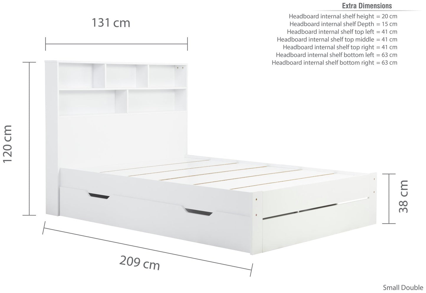 Birlea Alfie Small Double Wooden Storage Bed Frame - White