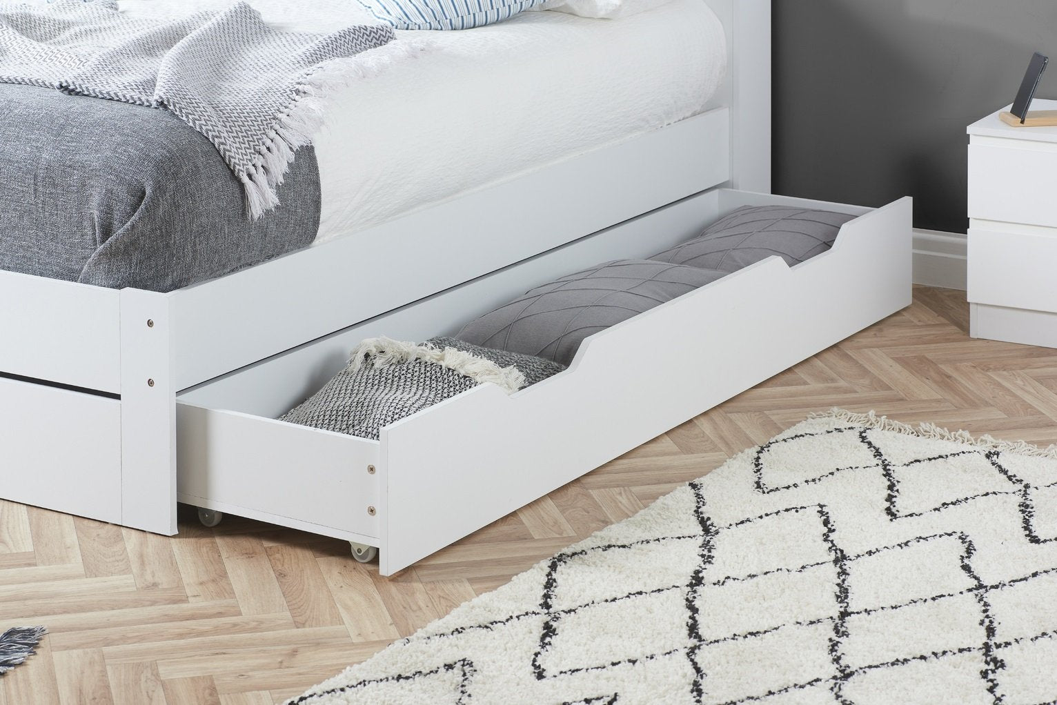 Birlea Alfie Small Double Wooden Storage Bed Frame - White