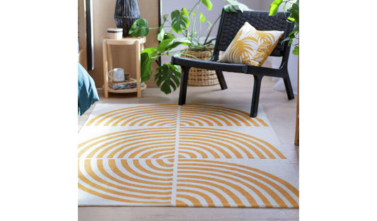 Habitat Global Swirl Yellow Cotton Flatweave Rug -120X170cm