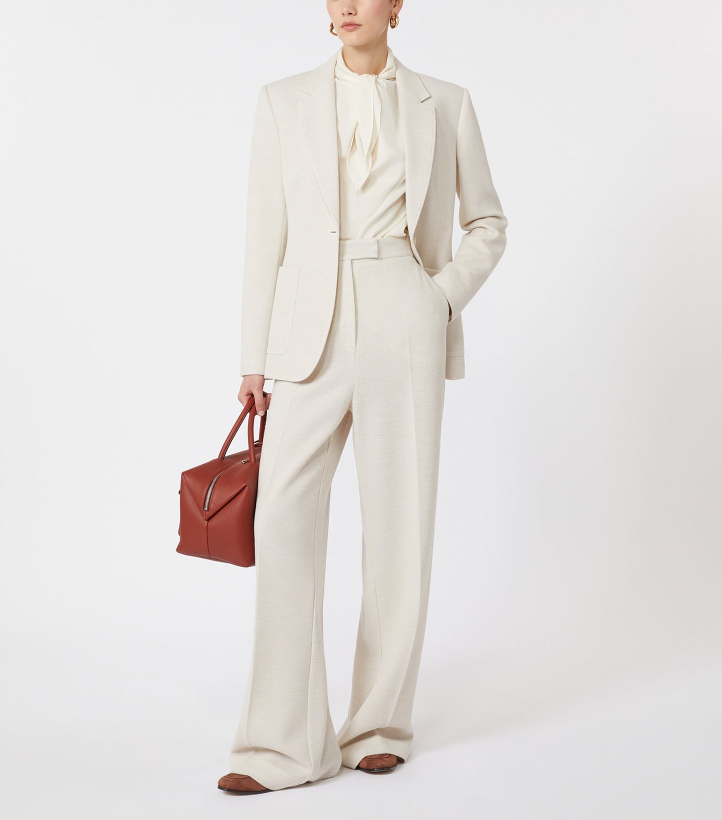 Wool Piqué Wide-Leg Trousers