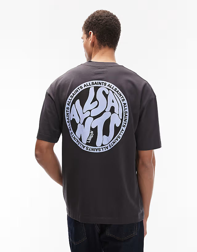 Allsaints distortion t-shirt in washed black / teal